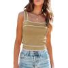 image:imageDokotoo Womens Square Neck Knit Crop Tank Tops 2026 Slim Fit Y2K Color Block Sleeveless Cami ShirtsKhaki