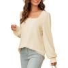 image:imageDokotoo Womens Square Neck Puff Sleeve Casual Loose Ribbed Knit Soft Blouses Tuinc TopsApricot