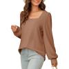 image:imageDokotoo Womens Square Neck Puff Sleeve Casual Loose Ribbed Knit Soft Blouses Tuinc TopsChestnut