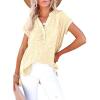 image:imageDokotoo Womens Summer 2026 Boho Tops Casual Button Short Sleeve V Neck Shirts Solid Cotton BlousesApricot