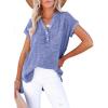 image:imageDokotoo Womens Summer 2026 Boho Tops Casual Button Short Sleeve V Neck Shirts Solid Cotton BlousesBeau Blue