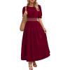 image:imageDokotoo Womens Summer 2026 Casual Midi Maxi Dresses Lightweight Short Sleeve Crew Neck Elastic Waist Smocked Boho DressRed