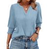 image:imageDokotoo Womens Summer 2026 Hollow Out Blouses 34 Length Sleeve Business Tops Dressy Casual V Neck Cute TShirtsBeau Blue