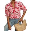 image:imageDokotoo Womens Summer Boho Floral Ruffle Shirt Puff Short Sleeve V Neck Casual Trendy Cute Blouse TopsRed