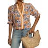 image:imageDokotoo Womens Summer Boho Floral Ruffle Shirt Puff Short Sleeve V Neck Casual Trendy Cute Blouse TopsYellow