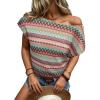 image:imageDokotoo Womens Summer Color Block Boho Casual T Shirts 2026 Short Sleeve Crewneck Off Shoulder TopsPink