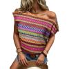 image:imageDokotoo Womens Summer Color Block Boho Casual T Shirts 2026 Short Sleeve Crewneck Off Shoulder TopsRose Red