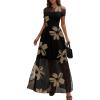 image:imageDokotoo Womens Summer Floral Print High Waist Mesh Maxi Dresses Flowy Slit Elegant Casual Boho DressBlack