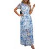 image:imageDokotoo Womens Summer Floral Print High Waist Mesh Maxi Dresses Flowy Slit Elegant Casual Boho DressSky Blue