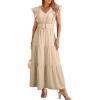 image:imageDokotoo Womens Summer Maxi Dress VNeck Cap Sleeve Ruched Empire Waist Cocktail Dress Wedding Guest DressesBeige
