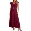 image:imageDokotoo Womens Summer Maxi Dress VNeck Cap Sleeve Ruched Empire Waist Cocktail Dress Wedding Guest DressesWine Red
