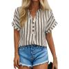 image:imageDokotoo Womens Summer Short Batwing Sleeve Button Shirts Business Casual Striped Color Block V Neck Lightweight Tops BlousesApricot