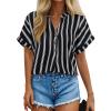 image:imageDokotoo Womens Summer Short Batwing Sleeve Button Shirts Business Casual Striped Color Block V Neck Lightweight Tops BlousesBlack