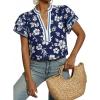 image:imageDokotoo Womens Summer Tops 2026 Boho Floral Ruffle Short Sleeve V Neck Dressy Casual Loose Blouses ShirtsFloral Blue