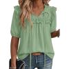 image:imageDokotoo Womens Summer Tops 2026 Boho Short Sleeve V Neck Lace Embroidered Tie Front Casual Loose Blouses ShirtsGreen