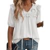 image:imageDokotoo Womens Summer Tops 2026 Boho Short Sleeve V Neck Lace Embroidered Tie Front Casual Loose Blouses ShirtsWhite