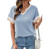 image:imageDokotoo Womens Summer Tops 2026 Colorblock V Neck Short Sleeve T Shirts Dressy Casual Clothes Vacation OutfitsBlue