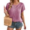 image:imageDokotoo Womens Summer Tops 2026 Crewneck Short Sleeve Hollow Out TShirts Casual Loose Solid Color Blouses ShirtsRose