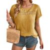image:imageDokotoo Womens Summer Tops 2026 Crewneck Short Sleeve Hollow Out TShirts Casual Loose Solid Color Blouses ShirtsYellow