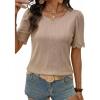 image:imageDokotoo Womens Summer Tops 2026 Hollow Out Lace Trim Short Sleeve TShirts Crewneck Casual Lightweight Basic Tee BlousesApricot
