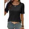 image:imageDokotoo Womens Summer Tops 2026 Hollow Out Lace Trim Short Sleeve TShirts Crewneck Casual Lightweight Basic Tee BlousesBlack