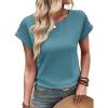 image:imageDokotoo Womens Summer Tops 2026 Waffle Knit Lace Hollow Out Short Sleeve TShirts Crewneck Casual Loose Basic Tee BlousesDusk Blue