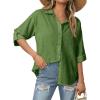 image:imageDokotoo Womens Summer Tops Casual Button Down Long Sleeve Shirts for Women Loose Soft Cotton Hollow Out BlousesGreen