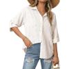image:imageDokotoo Womens Summer Tops Casual Button Down Long Sleeve Shirts for Women Loose Soft Cotton Hollow Out BlousesWhite