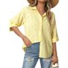 image:imageDokotoo Womens Summer Tops Casual Button Down Long Sleeve Shirts for Women Loose Soft Cotton Hollow Out BlousesYellow Cream