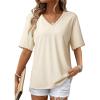 image:imageDokotoo Womens Summer Tops Casual Short Sleeve Lace TShirts Solid V Neck Waffle Knit Shirts BlousesApricot