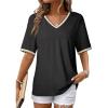 image:imageDokotoo Womens Summer Tops Casual Short Sleeve Lace TShirts Solid V Neck Waffle Knit Shirts BlousesBlack