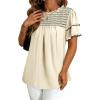 image:imageDokotoo Womens Summer Tops Crewneck Ruffle Short Sleeve Shirts Casual Pleated Blouses Flowy Boho ClothingBeige