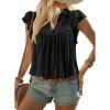 image:imageDokotoo Womens Summer Tops Dressy Casual Ruffle Cap Sleeve Chiffon Blouses Tassel V Neck Lace Embroidery Pleated ShirtsBlack