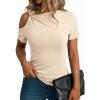 image:imageDokotoo Womens Summer Tops Short Sleeve Cold Shoulder Metal Decorated Fashion TShirts Ribbed Knit Slim Fit Tee BlousesApricot