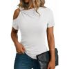 image:imageDokotoo Womens Summer Tops Short Sleeve Cold Shoulder Metal Decorated Fashion TShirts Ribbed Knit Slim Fit Tee BlousesWhite