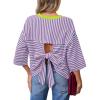 image:imageDokotoo Womens Tops 2026 Striped Tie Back Short Sleeve T Shirts Crewneck Casual Loose Basic Tee Summer OutfitsPink Stripe