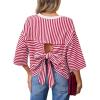 image:imageDokotoo Womens Tops 2026 Striped Tie Back Short Sleeve T Shirts Crewneck Casual Loose Basic Tee Summer OutfitsRed Stripe
