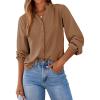 image:imageDokotoo Womens Tops Blouses for Women Dressy Casual Button Down Shirts V Neck Long Sleeve Shirts Business Work BlousesBrown