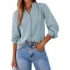image:imageDokotoo Womens Tops Blouses for Women Dressy Casual Button Down Shirts V Neck Long Sleeve Shirts Business Work BlousesLight Blue