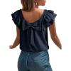image:imageDokotoo Womens Tops Casual Square Neck Bow Tie Back Blouse Ruffle Butterfly Sleeve Babydoll Textured ShirtSail Blue