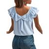 image:imageDokotoo Womens Tops Casual Square Neck Bow Tie Back Blouse Ruffle Butterfly Sleeve Babydoll Textured ShirtSky Blue