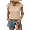 image:imageDokotoo Womens Tops Casual VNeck Pleated Short Sleeve Blouses Patchwork Hollow Out Ruffle Lace ShirtsApricot