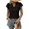 image:imageDokotoo Womens Tops Casual VNeck Pleated Short Sleeve Blouses Patchwork Hollow Out Ruffle Lace ShirtsBlack