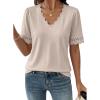 image:imageDokotoo Womens Tops Summer Casual Short Sleeve V Neck Lace Shirts Dressy Eyelet Embroidery BlousesLight Khaki