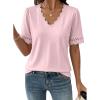 image:imageDokotoo Womens Tops Summer Casual Short Sleeve V Neck Lace Shirts Dressy Eyelet Embroidery BlousesPink