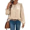 image:imageDokotoo Womens Tops Tie Front Long Lantern Sleeve Blouse Ruffle Crew Neck Button Down Boho ShirtsBeige