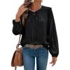 image:imageDokotoo Womens Tops Tie Front Long Lantern Sleeve Blouse Ruffle Crew Neck Button Down Boho ShirtsBlack
