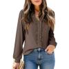 image:imageDokotoo Womens V Neck Ruffle Blouses Long Sleeve Casual Work Tops Loose Fit Pullover ShirtsDark Brown