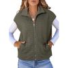 image:imageDokotoo Womens Vest Tops 2026 Zipper Up Cap Sleeve Side Pockets Waffle Knit Sleeveless Oversized VestsDark Green