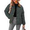image:imageDokotoo Womens Winter Casual Quilted Jackets Long Sleeve Button Down Puffer Jacket Padded Outerwear CoatsMist Green